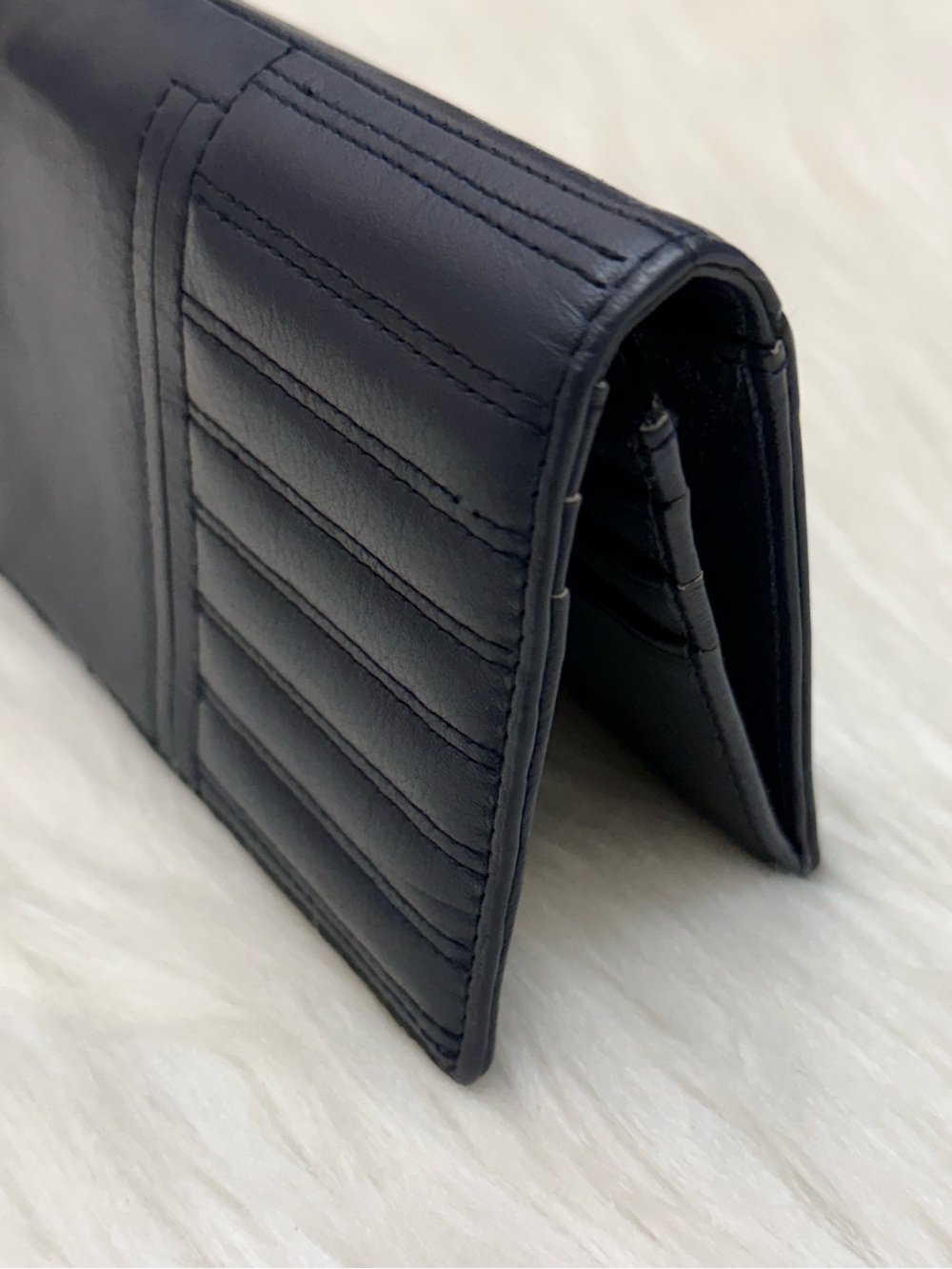 BOTKIER - BLUE ALL LEATHER BIKER QUILTED MOTO LONG SNAP WALLET - Picture 5 of 12